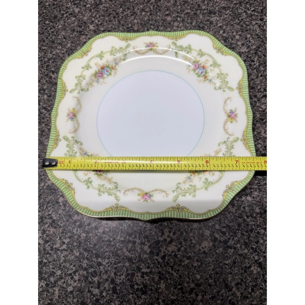 1930s Noritake Marlene Square Salad Plates Scalloped Set of 2 Floral Gold Japan